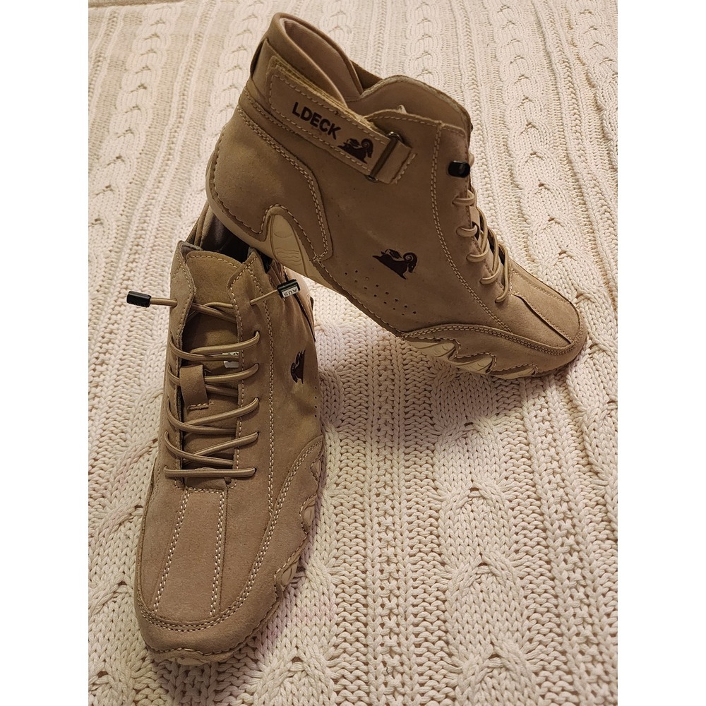 LDECK Tan Suede High Top Driving Loafers Ankle Boots Womens Size 39 EU 8 US